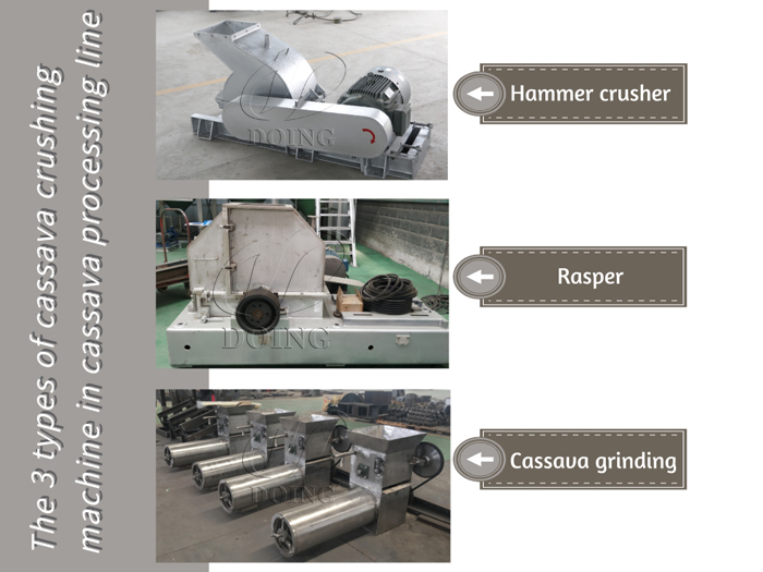 Trois types de concasseurs de manioc dans la ligne de transformation du manioc