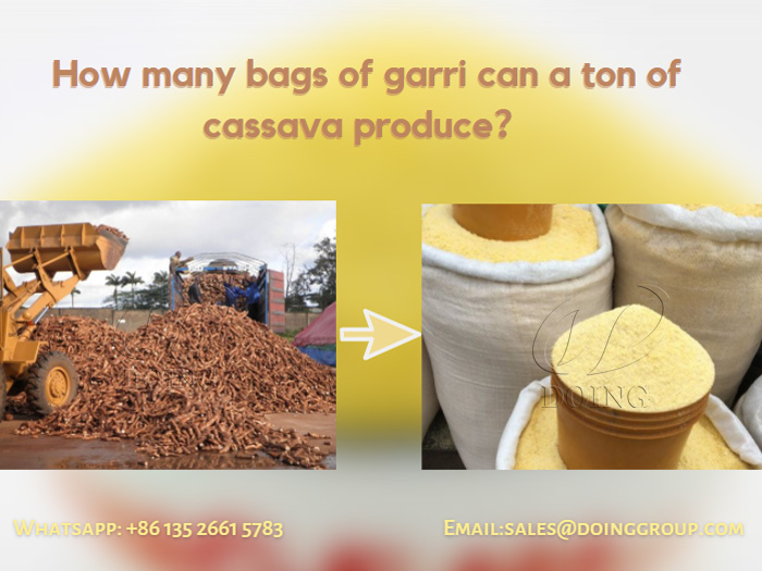 Combien de sacs de Gary une tonne de manioc peut-elle produire?
